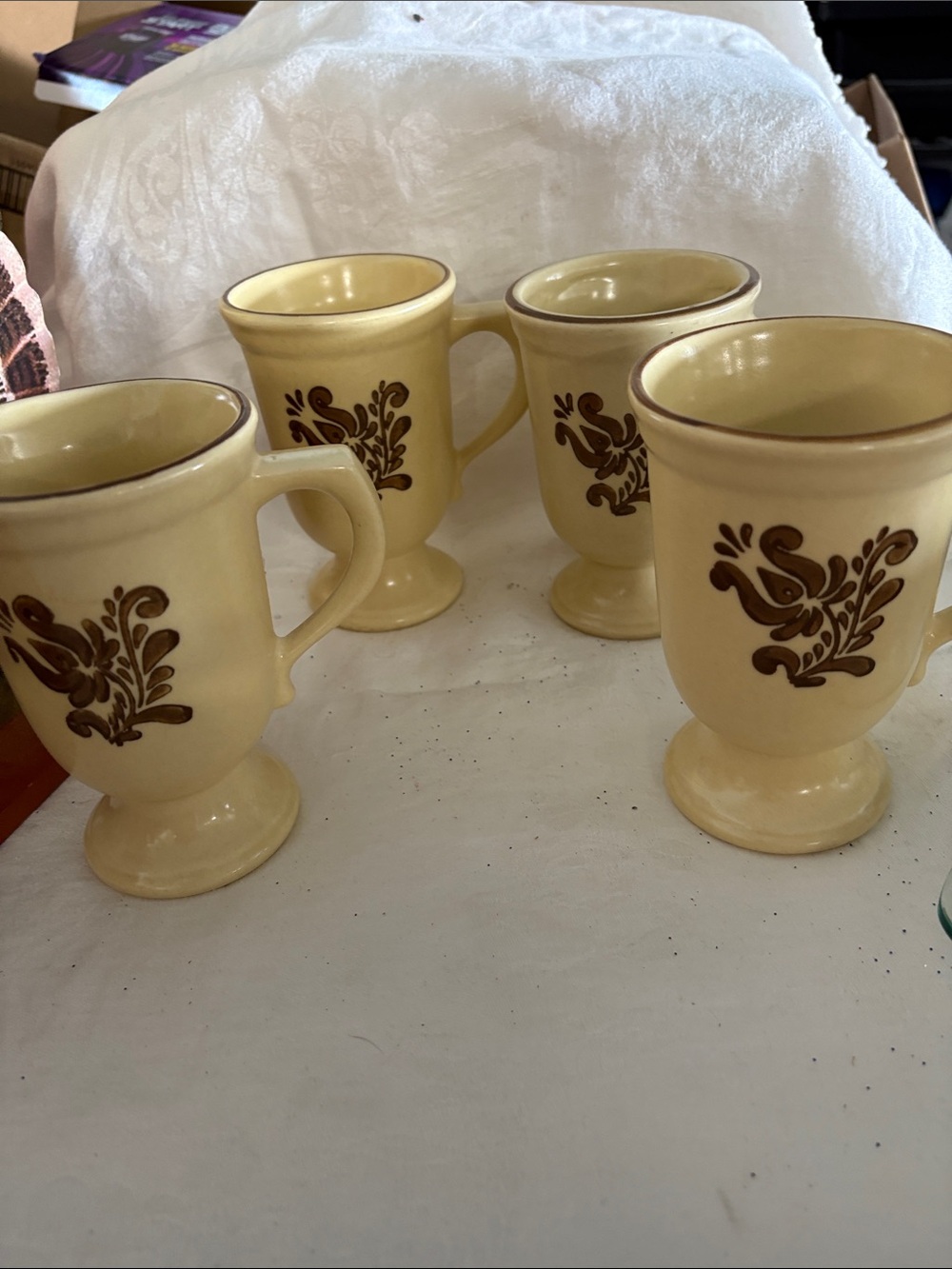 VILLAGE Stoneware PFALTZGRAFF Pedestal Cups Chocolate Mugs